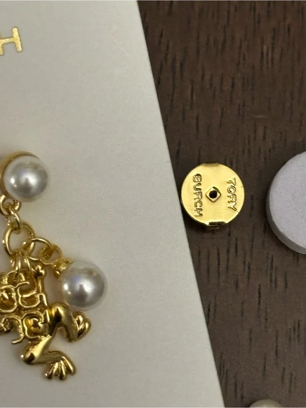 Brand new Tory Burch Gold plated Frog Drop Earrings with White Pearls